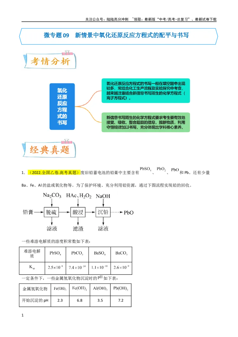 《升级版微专题09新情景中氧化还原反应方程式的配平与书写（原卷版）(全国版)_05-化学-高考总复习_一轮复习_2024年_2024年高考化学一轮复习考点微专题_资料》第1页预览