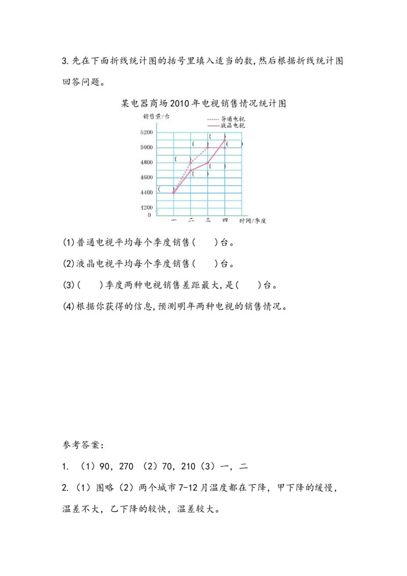 《8.3复式折线统计图（2）_小学1-6年级全科全套_1-6年级全科下册_五年级_五年级下数学_数学北师大课课练_北师大版数学五年级下册课课练（含答案）》第2页预览