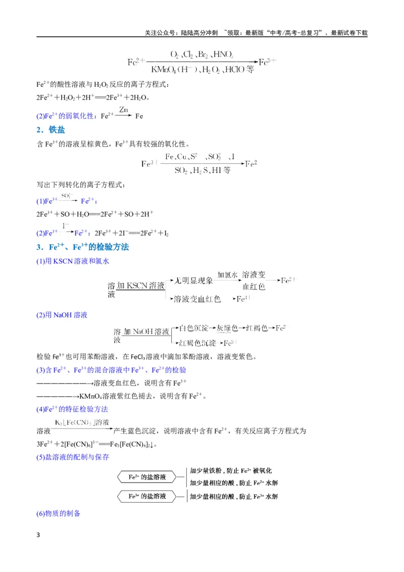 《升级版微专题13亚铁离子、三价铁离子的性质及检验（原卷版）(全国版)_05-化学-高考总复习_一轮复习_2024年_2024高考化学一轮复习考点微专题考情分析经典真题_资料》第3页预览