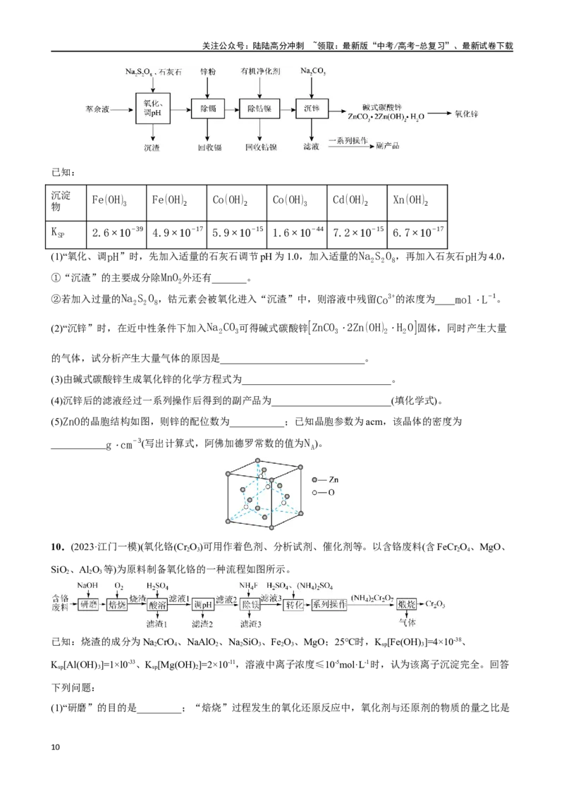 《必练18工艺流程和物质结构综合大题-（广东专用）(原卷版)_05-化学-高考总复习_专项复习_2024年_2024年高考化学总复习高频考点必刷1000题名校真题_资料》第10页预览