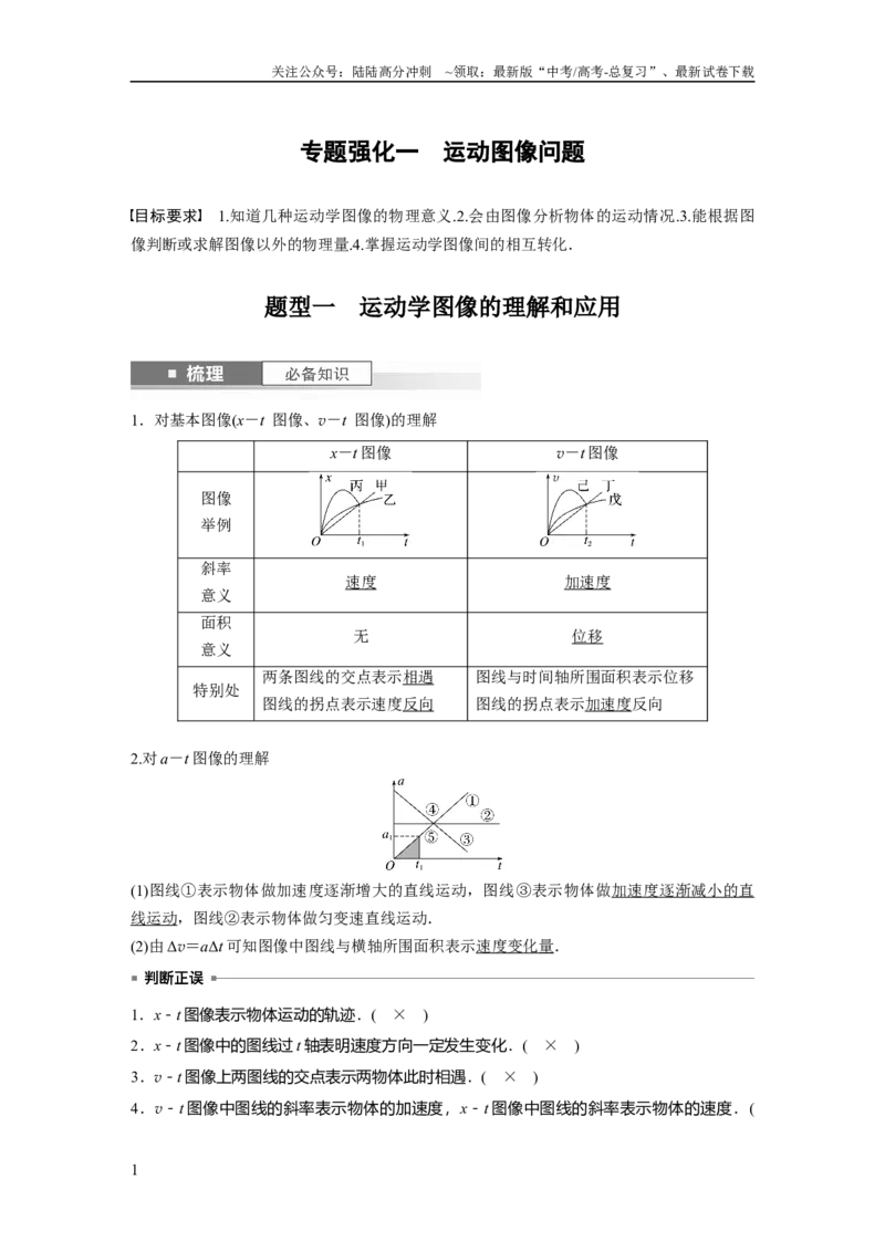 《2024年高考物理一轮复习（新人教版）第1章专题强化1　运动图像问题_04-物理-高考总复习_一轮复习_2024年_2024高考物理大一轮复习课件讲义新人教版知识总结_教师版》第1页预览