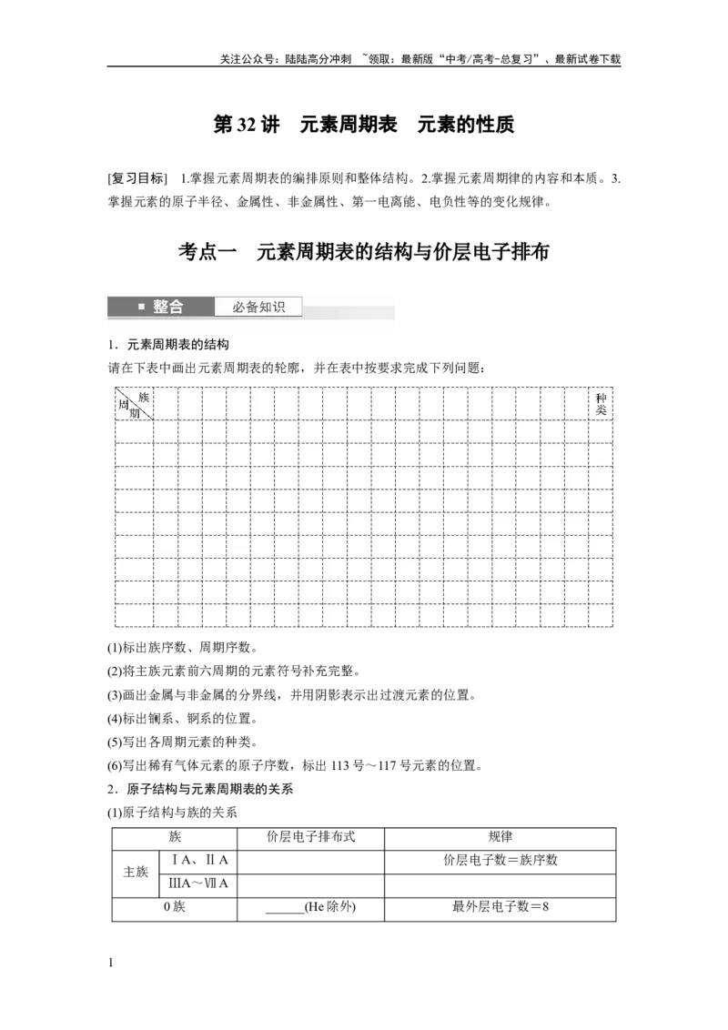 《大单元三　第七章　第32讲　元素周期表　元素的性质_05-化学-高考总复习_一轮复习_2025年_2025年大一轮复习讲义人教版化学_资料_1-资料_大一轮复习讲义学生专用_一轮复习讲义》第1页预览