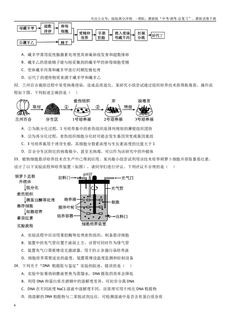 《专练09生物技术与工程（50题）（学生版）_06-生物-高考总复习_专项复习_2024年_2024年新高考生物总复习高频考点必刷800题_2025版》第6页预览