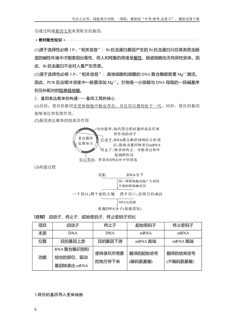 《2024年高考生物一轮复习（新人教版）第10单元　第6课时　基因工程的基本工具和基本操作程序_06-生物-高考总复习_一轮复习_2024年_2024高考生物大一轮复习课件讲义新人教版知识总结》第6页预览