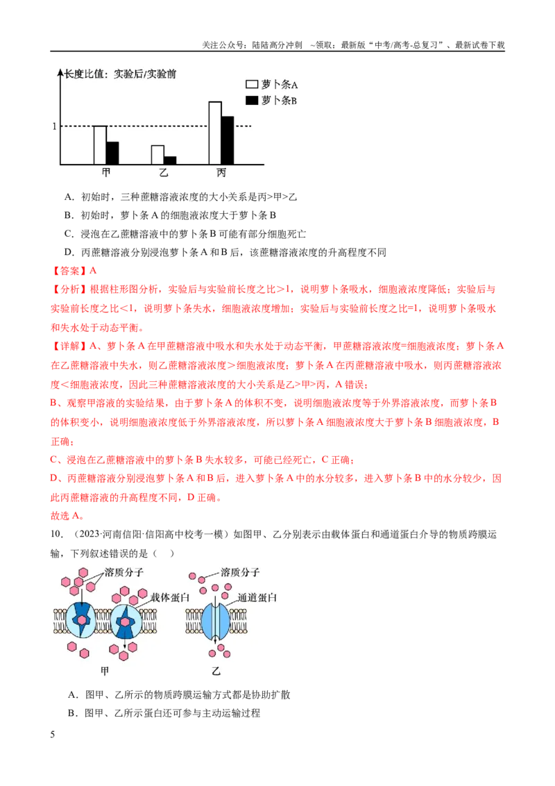 《专题01细胞的分子组成、结构和物质运输（分层练）（解析版）_06-生物-高考总复习_二轮复习_2024年_2024年高考生物二轮复习高频考点追踪与预测（新高考专用）_分层练》第5页预览