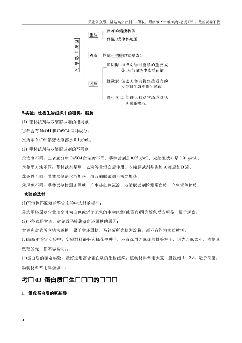 《专题01组成细胞的分子（教师版）_06-生物-高考总复习_专项复习_2024年_2024年高考生物总复习核心题型解读与全攻略新教材_资料》第3页预览
