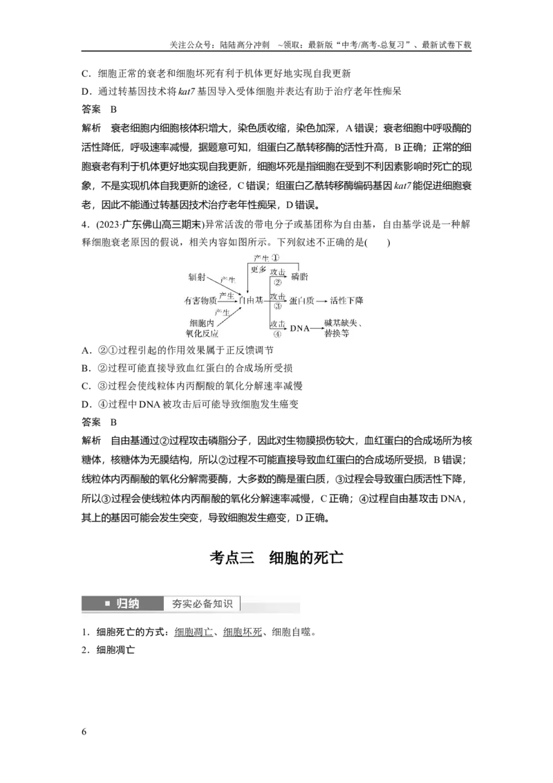 《2024年高考生物一轮复习（新人教版）第4单元　第5课时　细胞的分化、衰老和死亡_06-生物-高考总复习_一轮复习_2024年_2024高考生物大一轮复习课件讲义新人教版知识总结_教师版》第6页预览