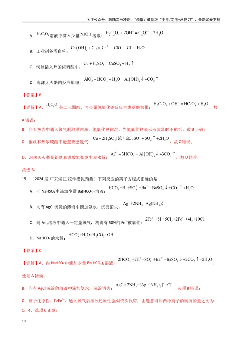 《卷04离子反应氧化还原反应-（全国通用）（教师版）_05-化学-高考总复习_专项复习_2024年_2024年高考化学小题限时集训（全国通用+新九省专用）_资料_高考化学小题限时集训（全国通用）》第10页预览