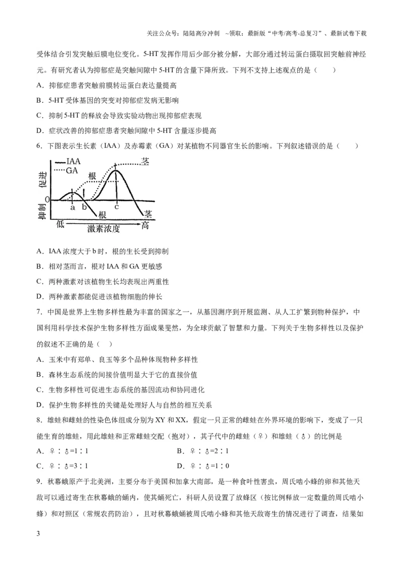 《2023年高考押题预测卷01（辽宁卷）-生物（考试版）_06-生物-高考总复习_专项复习_2024年_2023年高考押题预测卷01生物》第3页预览