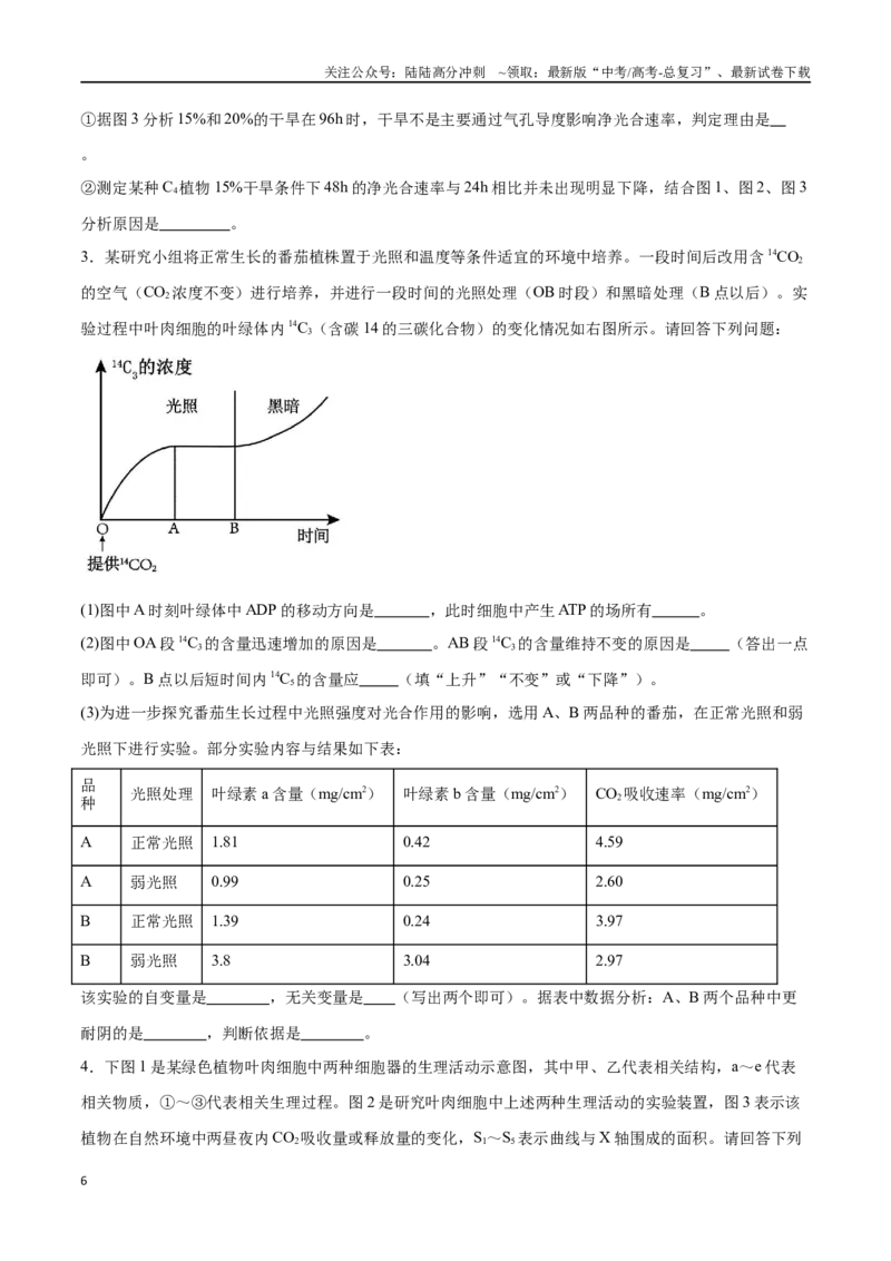 《专题01光合作用和细胞呼吸（河北卷）（原卷版）_06-生物-高考总复习_专项复习_2024年_2024年高考生物考前大题秒杀技巧及专项训练_资料》第6页预览