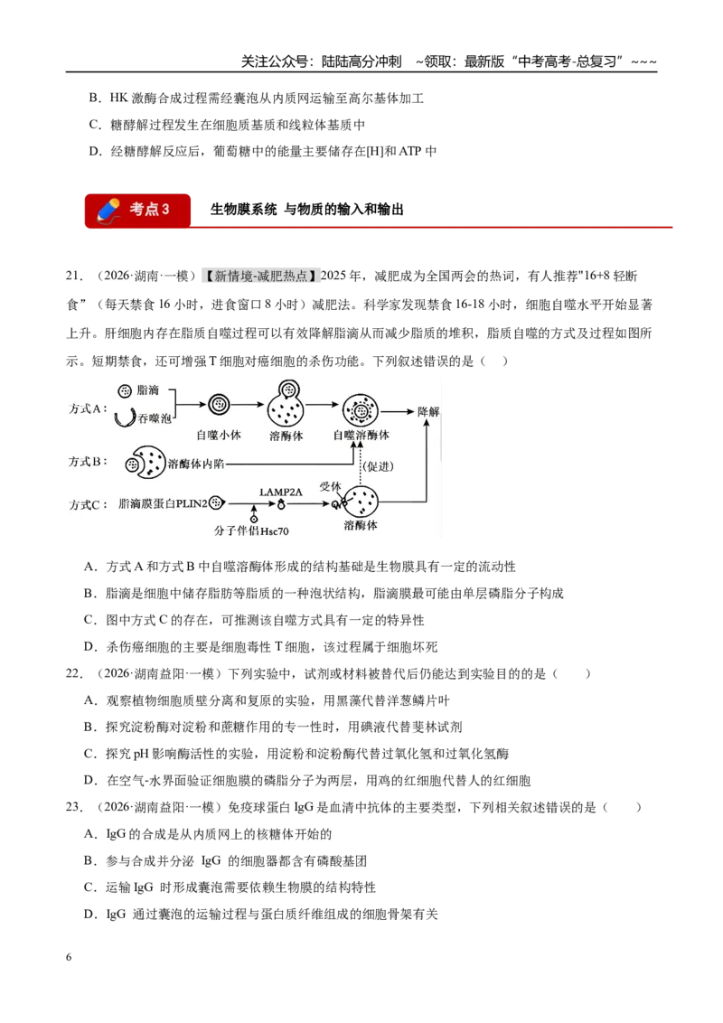《专题01细胞及其结构和功能（3大考点）（学生版）_06-生物-高考总复习_专项复习_2026年-生物高考专项复习_2026年高考生物一模试题分类汇编（湖南专用）-G236_2026版》第6页预览