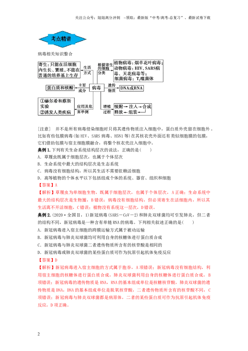 《专题01走近细胞（串讲）（解析版）_06-生物-高考总复习_一轮复习_2024年_2024年高考生物一轮复习串讲精练知识点梳理练习题_串讲》第2页预览