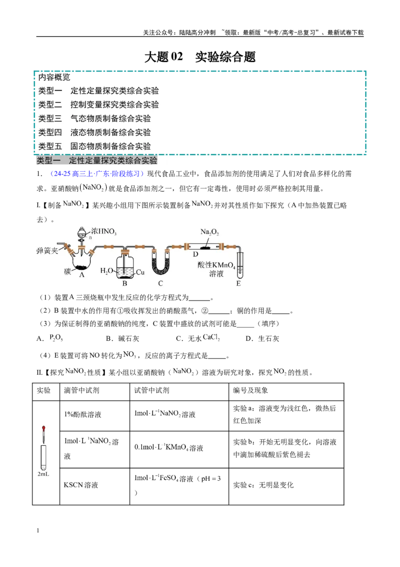 《大题02实验综合题（分类过关）（学生版）_05-化学-高考总复习_专项复习_2025年_2025年高考化学大题突破+限时集训（广东专用）》第1页预览
