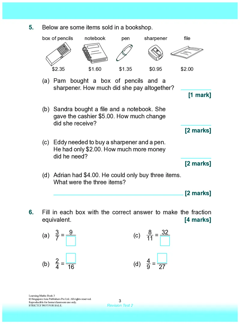 《RevisionTest2_8_小初高学习资料合集（每天更新）_国外原版英文教辅汇总_新加坡SAP系列_新加坡SAPLearningMathematics数学教材_新加坡SAPLearningMathematics练习册Level1-3_LearningmathematicsLevel3》第3页预览