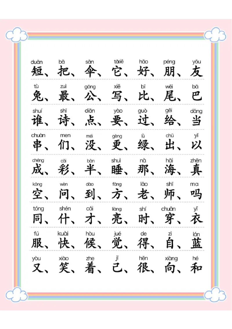 《一年级上册300字识字表_小学1-6年级全科全套_1-6年级全科上册_一年级_语文_语文一上生字默写专项》第1页预览