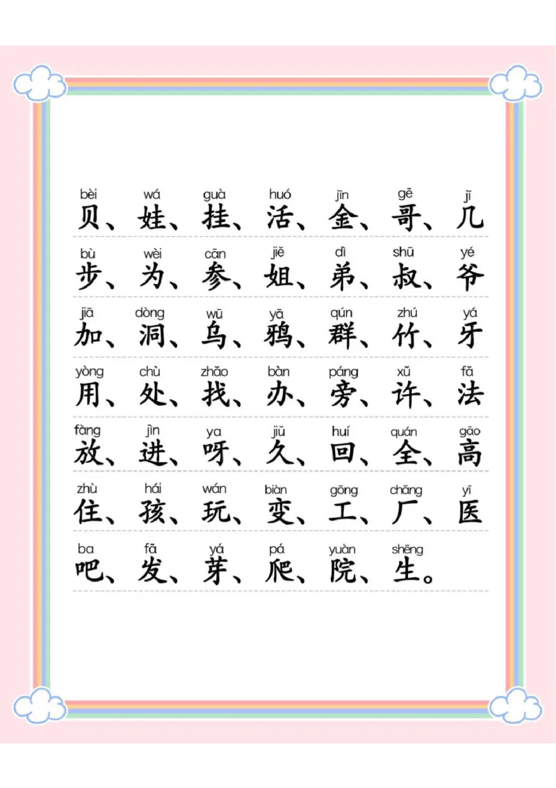 《一年级上册300字识字表_小学1-6年级全科全套_1-6年级全科上册_一年级_语文_语文一上生字默写专项》第3页预览