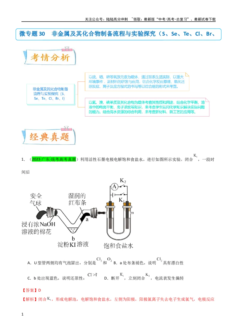 《升级版微专题30非金属及其化合物制备流程与实验探究（S、Se、Te、Cl、Br、I）（解析版）(全国版)_05-化学-高考总复习_一轮复习_2024年_2024年高考化学一轮复习考点微专题_资料》第1页预览