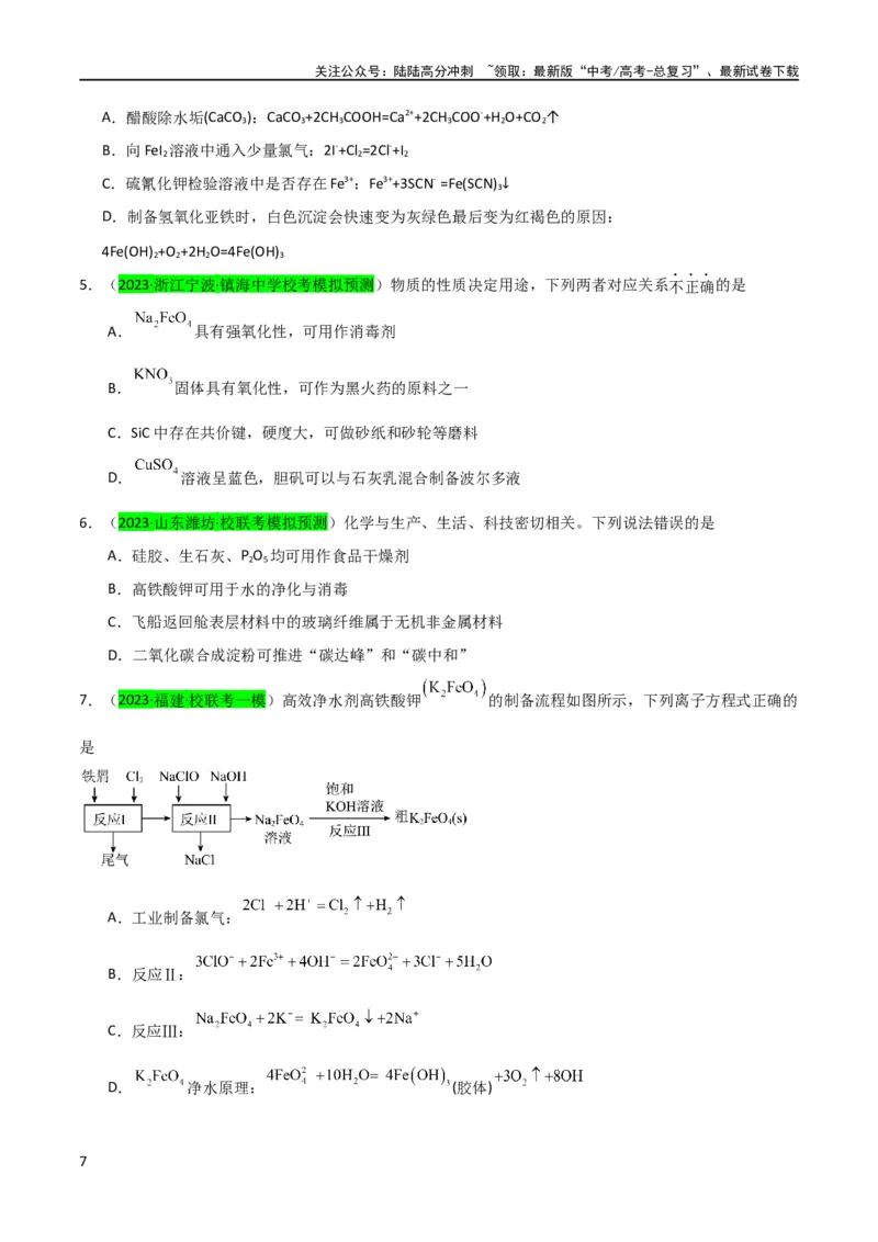 《升级版微专题14氢氧化亚铁、高铁酸盐的制备实验探究（原卷版）(全国版)_05-化学-高考总复习_一轮复习_2024年_2024高考化学一轮复习考点微专题考情分析经典真题_资料》第7页预览
