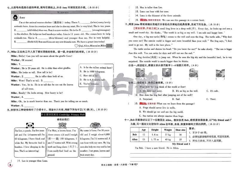 《6下英语人教PEP小白鸥周末小测卷(1)_小初高学习资料合集（每天更新）_2026春《小白鸥英语周末小测卷》3-6年级下册》第10页预览