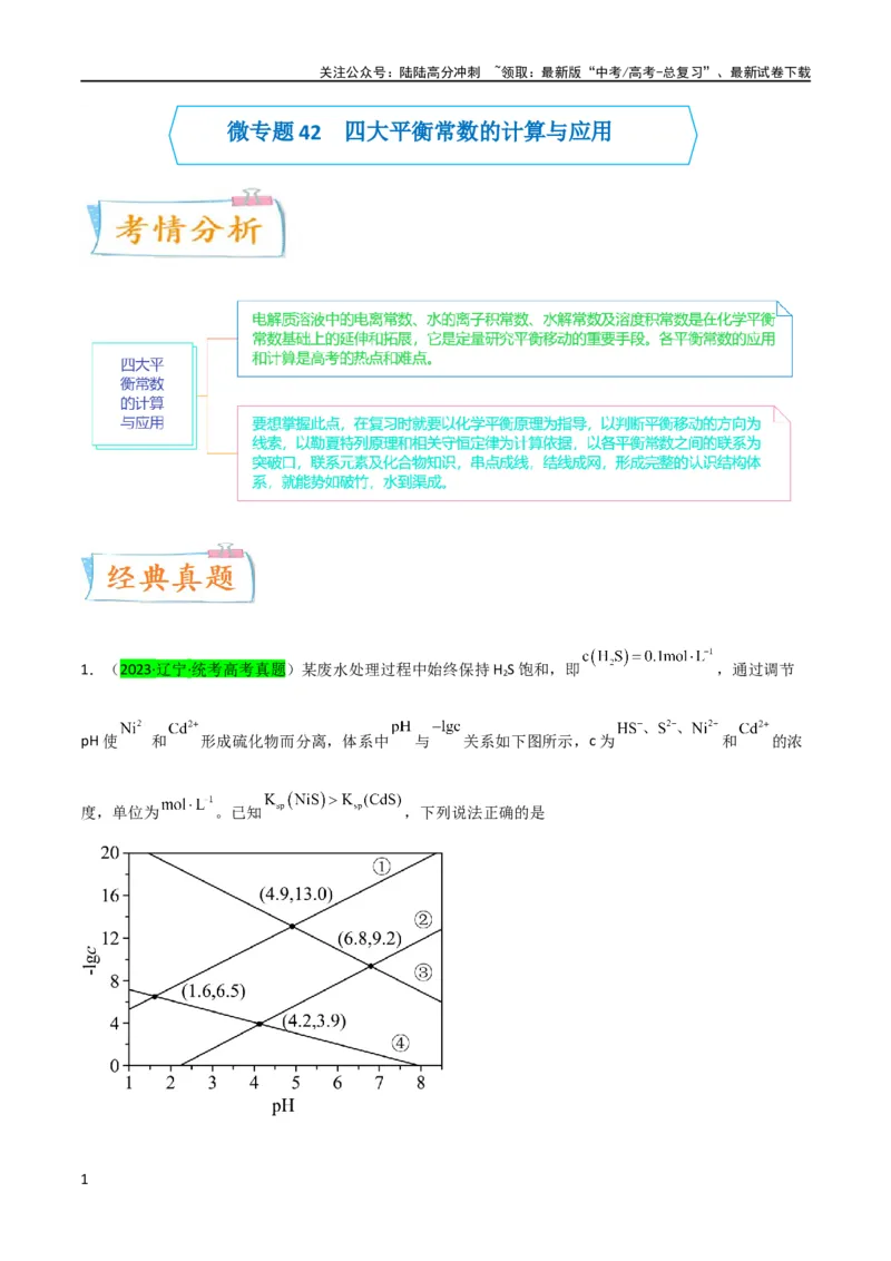 《升级版微专题42四大平衡常数的计算与应用-（原卷版）(全国版)_05-化学-高考总复习_一轮复习_2024年_2024年高考化学一轮复习考点微专题_资料》第1页预览