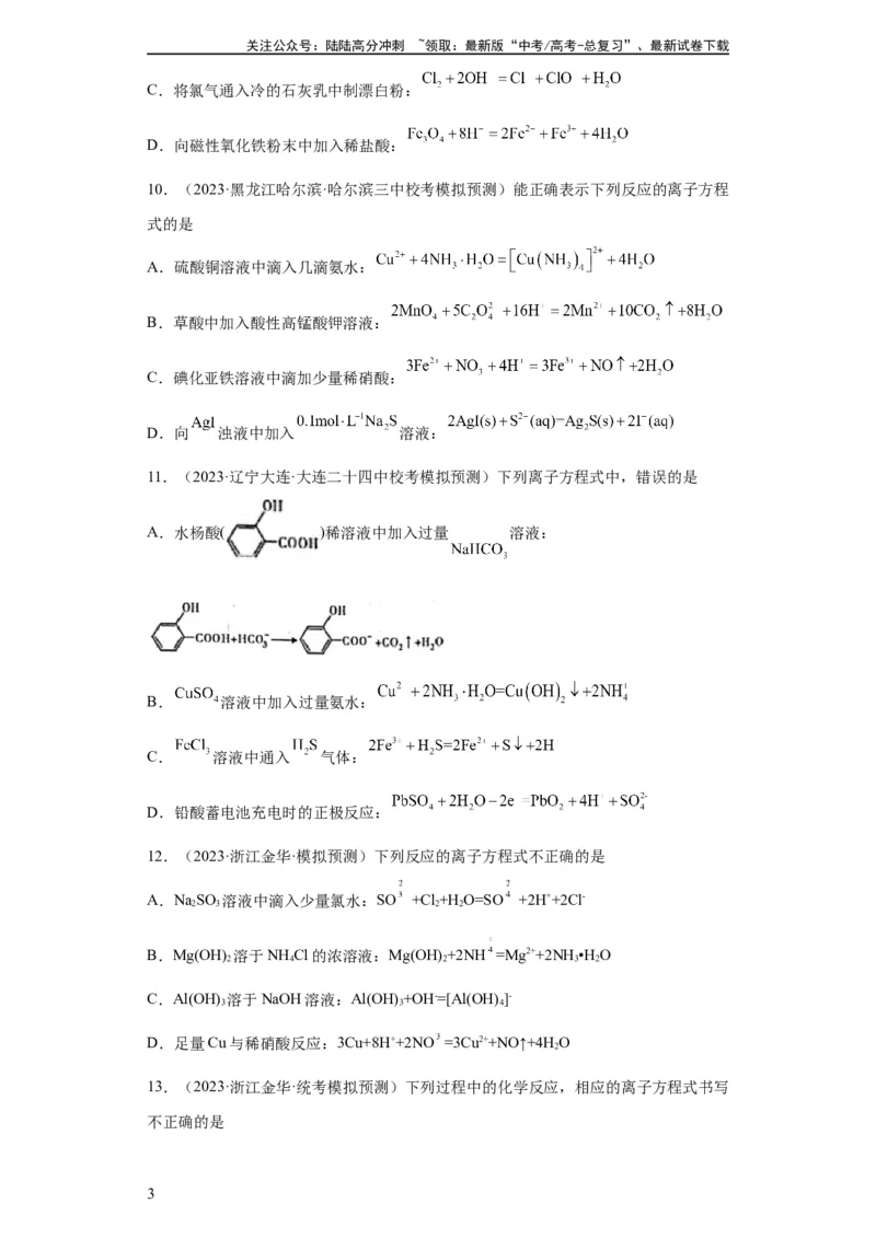 《离子方程式的正误判断（原卷版）_05-化学-高考总复习_一轮复习_2024年_2024年高三化学一轮复习高考专项训练知识梳理练习_资料》第3页预览