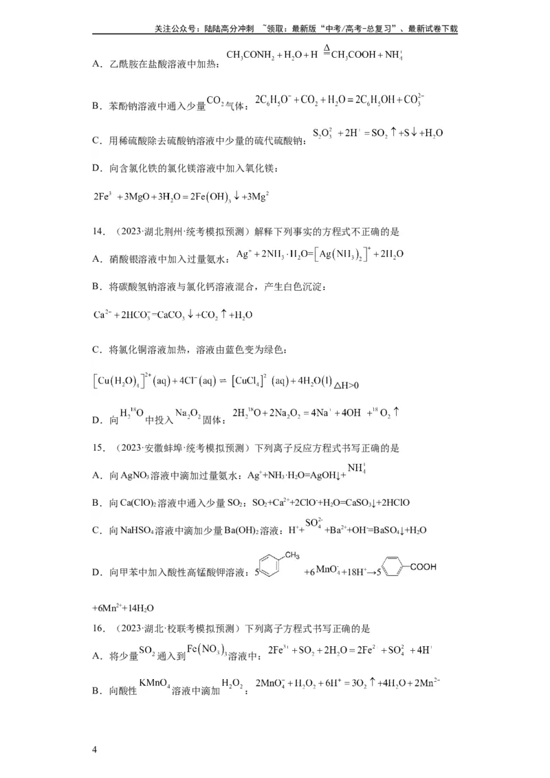 《离子方程式的正误判断（原卷版）_05-化学-高考总复习_一轮复习_2024年_2024年高三化学一轮复习高考专项训练知识梳理练习_资料》第4页预览