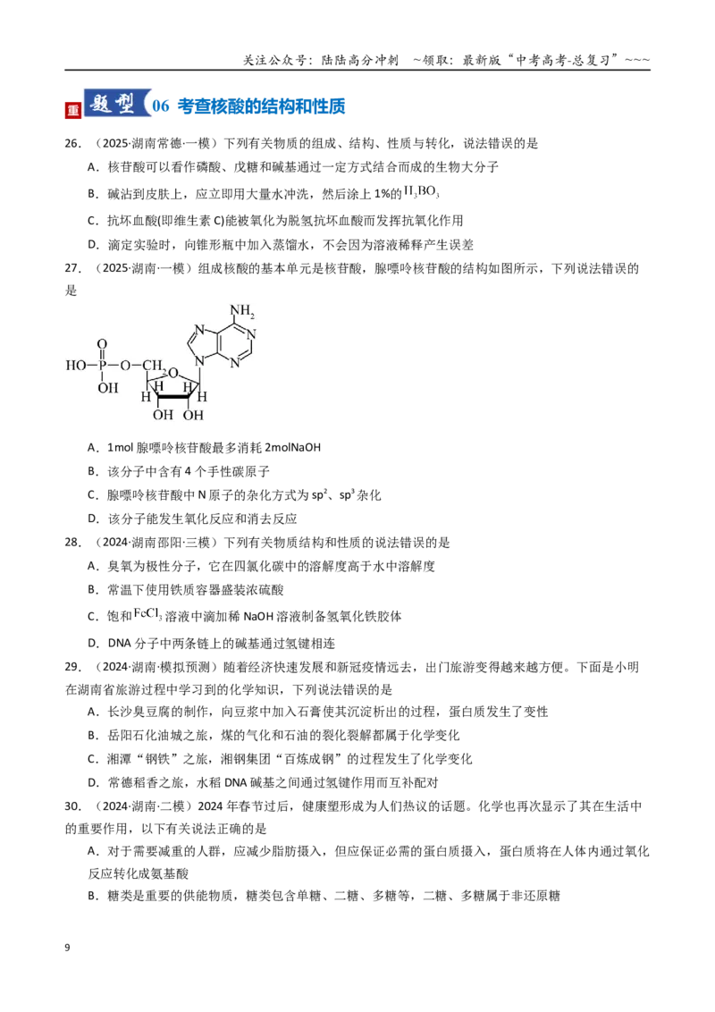 《第04讲生物大分子合成大分子（专项训练）（湖南专用）（学生版）_05-化学-高考总复习_一轮复习_2026年-化学高考一轮复习_2026年高考化学一轮课件+讲义+练习（湖南专用）-G331》第9页预览