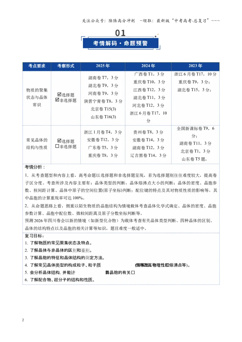 《第04讲晶体结构与性质（复习讲义）（四川专用）（教师版）_05-化学-高考总复习_一轮复习_2026年-化学高考一轮复习_2026年高考化学一轮课件+讲义+练习（四川专用）-G335》第2页预览