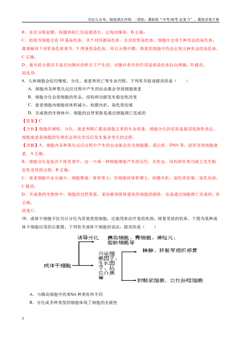 《专题05细胞的生命历程（选择题60道）（解析版）_06-生物-高考总复习_二轮复习_2024年_2024年高考生物二轮复习选择题大题压轴专项训练_资料》第7页预览