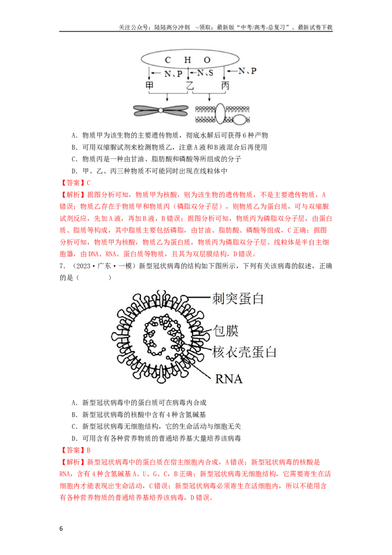 《专题04核酸（解析版）_06-生物-高考总复习_一轮复习_2024年_2024年高考生物一轮复习抢分特训真题回顾检测试卷_资料》第6页预览