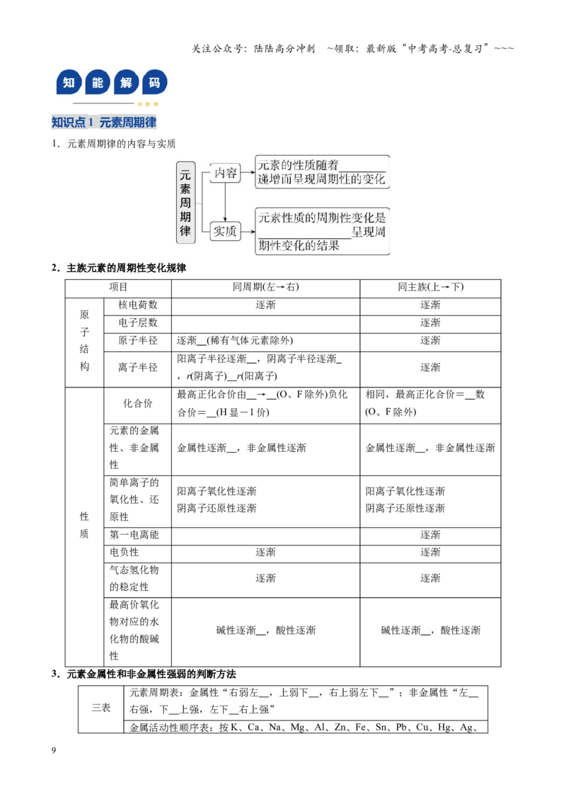 《第01讲元素周期表、元素周期律（复习讲义）（安徽专用）（学生版）_05-化学-高考总复习_一轮复习_2026年-化学高考一轮复习_2026年高考化学一轮课件+讲义+练习（安徽专用）-G326》第9页预览