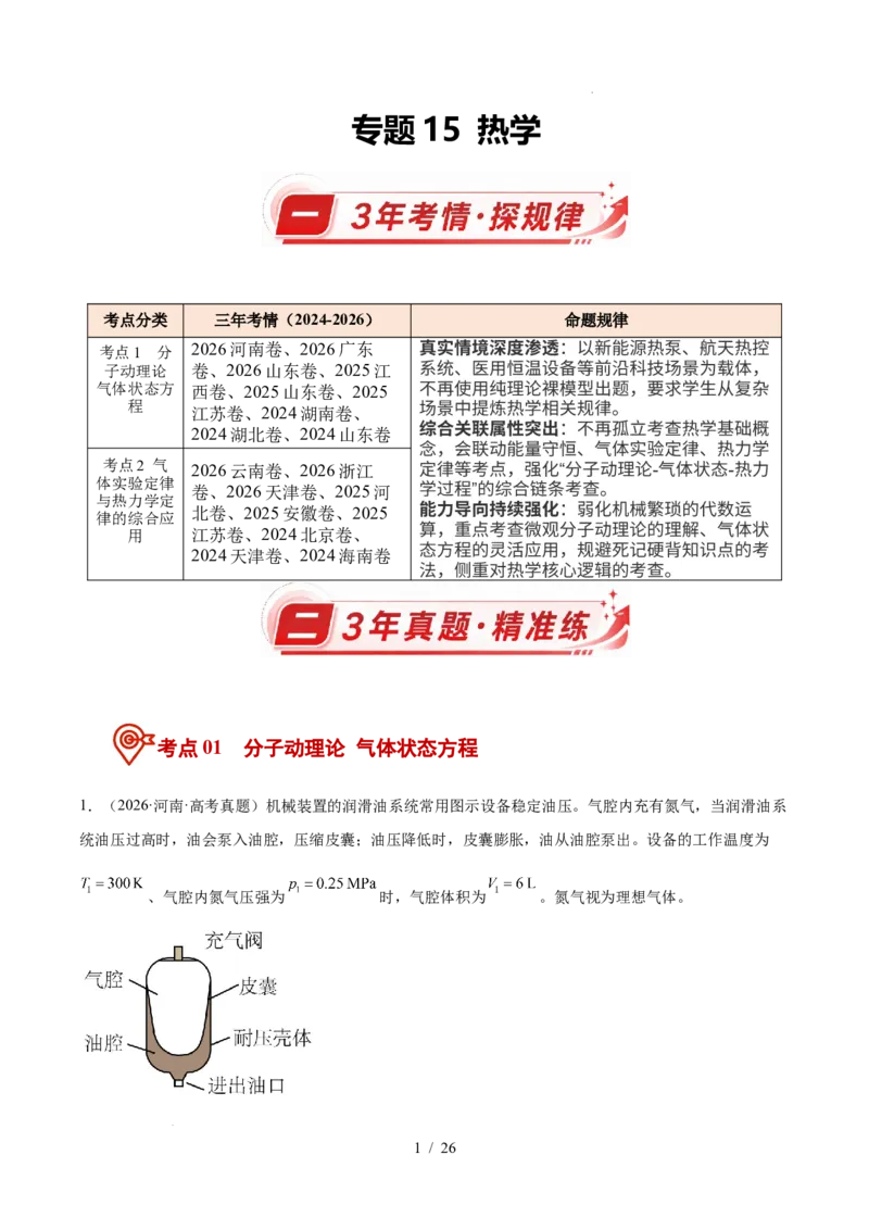 《专题15热学（3年汇编）（全国通用）（原卷版）_小初高学习资料合集（每天更新）_高考物理真题（2024-2026）分类汇编》第1页预览