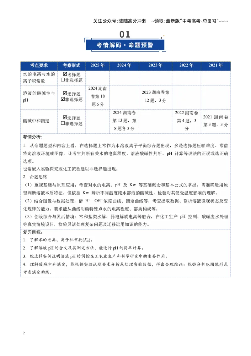 《第02讲水的电离和溶液的酸碱性（复习讲义）（湖南专用）（学生版）_05-化学-高考总复习_一轮复习_2026年-化学高考一轮复习_2026年高考化学一轮课件+讲义+练习（湖南专用）-G331》第2页预览