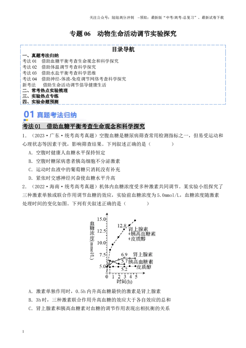 《专题06动物生命活动调节实验探究（原卷版）_06-生物-高考总复习_专项复习_2024年_2024年高考生物热点实验分析预测题型归纳重难讲解_资料》第1页预览