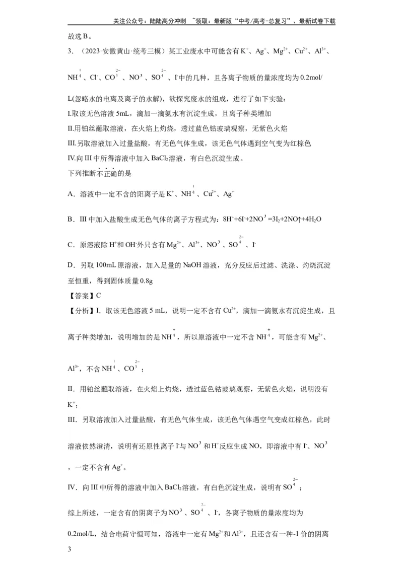 《离子的检验和推断（解析版）_05-化学-高考总复习_一轮复习_2024年_2024年高三化学一轮复习高考专项训练知识梳理练习_资料》第3页预览