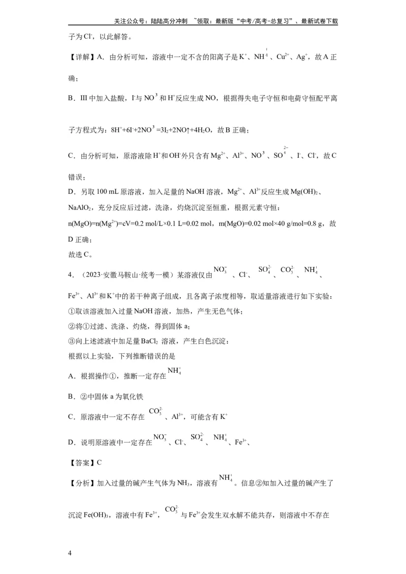 《离子的检验和推断（解析版）_05-化学-高考总复习_一轮复习_2024年_2024年高三化学一轮复习高考专项训练知识梳理练习_资料》第4页预览