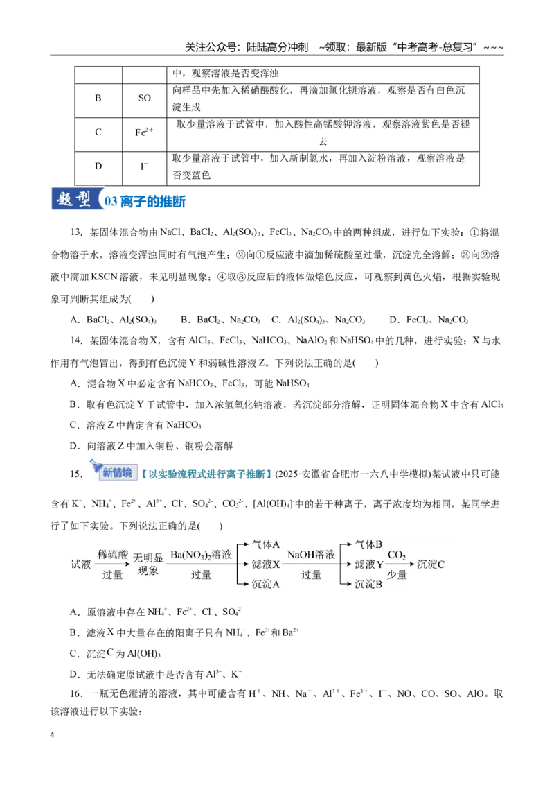 《第03讲离子共存、离子的检验与推断（专项训练）（全国通用）（学生版）_05-化学-高考总复习_一轮复习_2026年-化学高考一轮复习_2026版_第一章物质及其变化》第4页预览