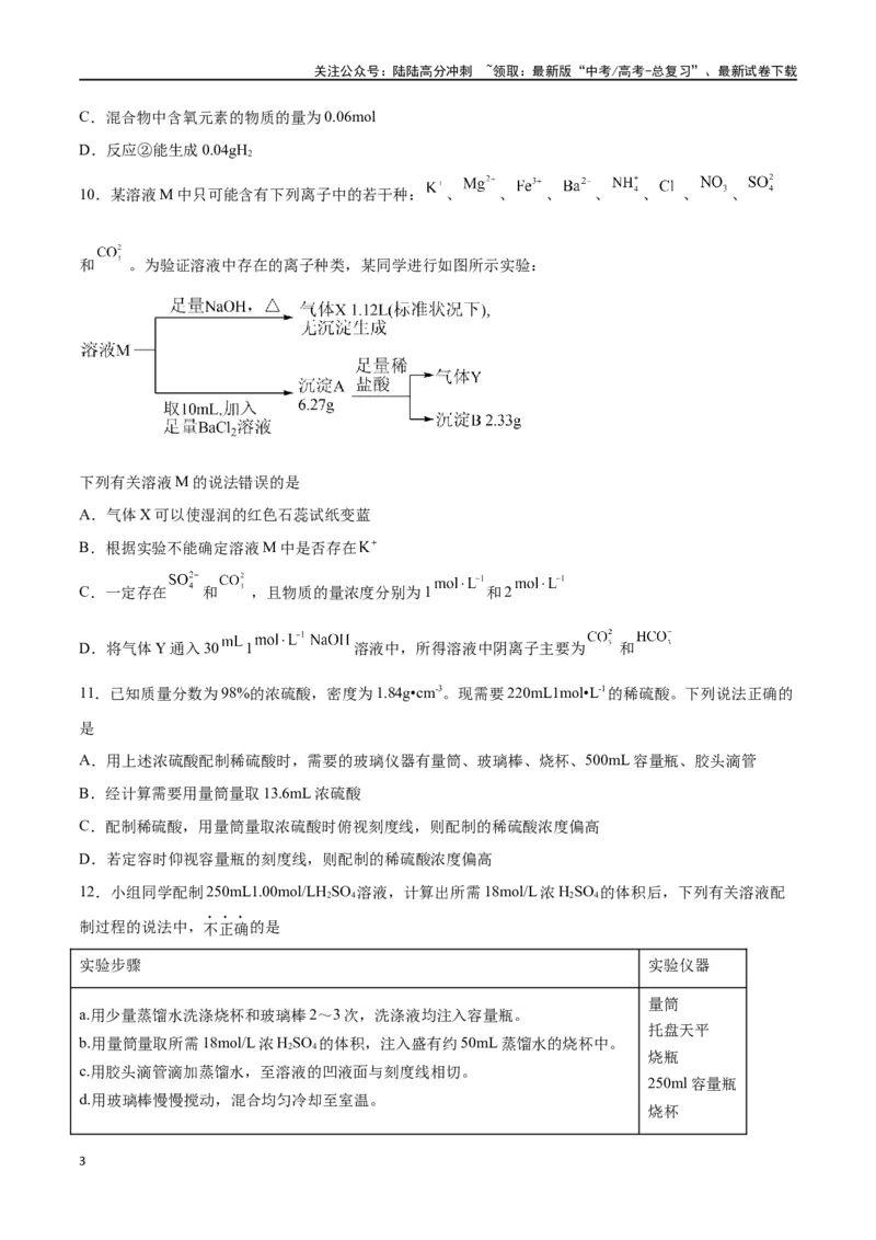 《第05讲物质的量浓度及溶液配制（练）-（原卷版）_05-化学-高考总复习_一轮复习_2024年_2024年高考化学大一轮复习精讲精练+专题讲座_资料》第3页预览