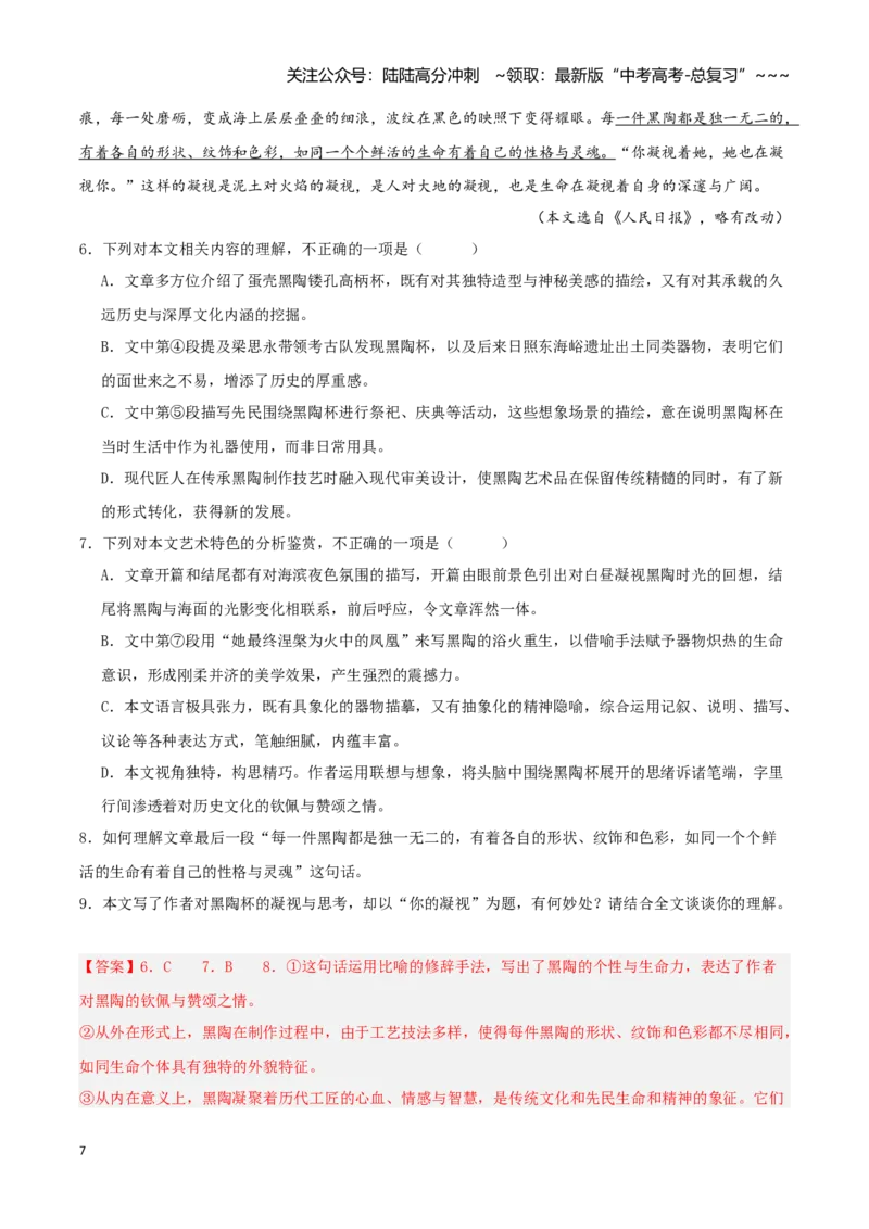《专题02文学类文本阅读（教师版）_专项复习_2026年-语文专项复习_2025年高考语文二模试题分类汇编（湖南专用）》第7页预览