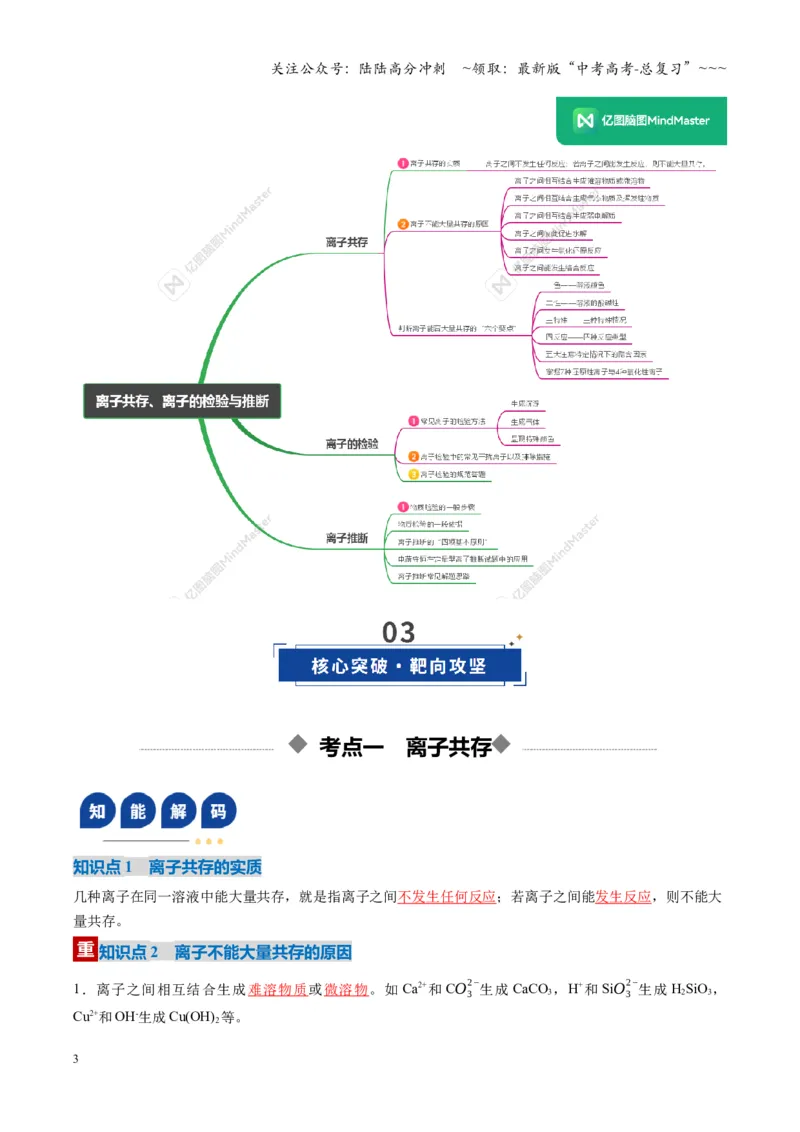 《第03讲离子共存、离子的检验与推断（复习讲义）（湖南专用）（教师版）_05-化学-高考总复习_一轮复习_2026年-化学高考一轮复习_2026年高考化学一轮课件+讲义+练习（湖南专用）-G331》第3页预览
