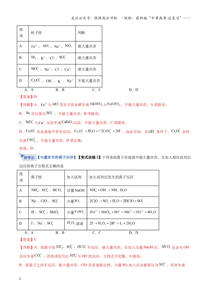 《第03讲离子共存、离子的检验与推断（复习讲义）（湖南专用）（教师版）_05-化学-高考总复习_一轮复习_2026年-化学高考一轮复习_2026年高考化学一轮课件+讲义+练习（湖南专用）-G331》第6页预览