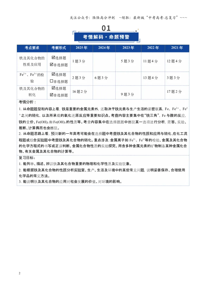 《第02讲铁及其重要化合物（复习讲义）（湖南专用）（学生版）_05-化学-高考总复习_一轮复习_2026年-化学高考一轮复习_2026年高考化学一轮课件+讲义+练习（湖南专用）-G331》第2页预览