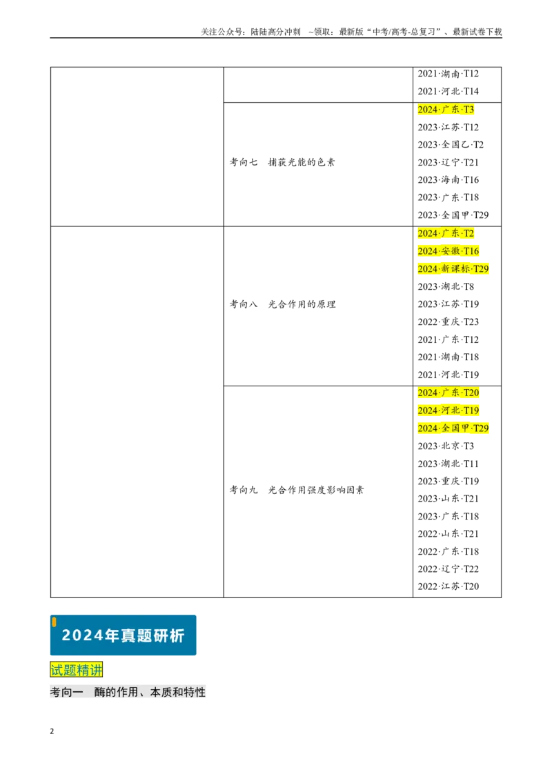 《专题03细胞的能量供应和利用（新高考通用）（学生版）_06-生物-高考总复习_专项复习_2025年_2025年高考生物真题题源解密（新高考通用）》第2页预览
