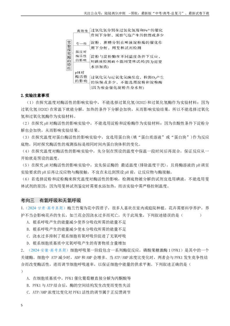 《专题03细胞的能量供应和利用（新高考通用）（学生版）_06-生物-高考总复习_专项复习_2025年_2025年高考生物真题题源解密（新高考通用）》第5页预览