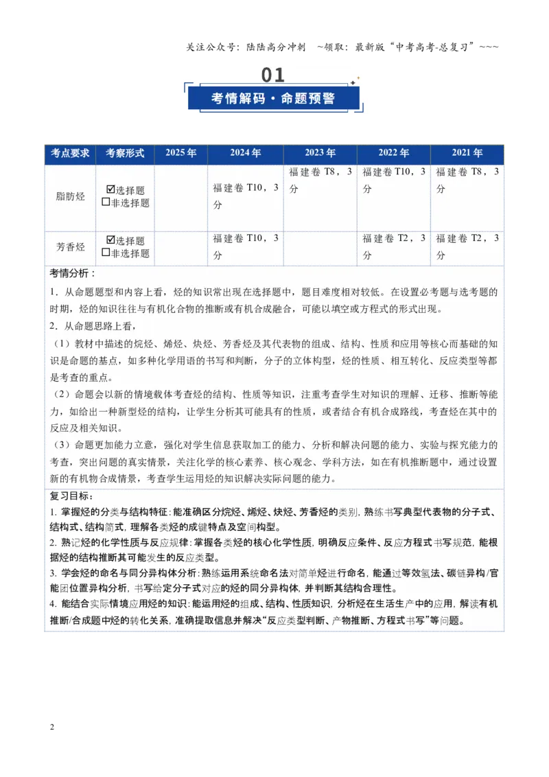 《第02讲烃（教师版）_05-化学-高考总复习_一轮复习_2026年-化学高考一轮复习_2026年高考化学一轮课件+讲义+练习（福建专用）-G328_第九章有机化学基础》第2页预览