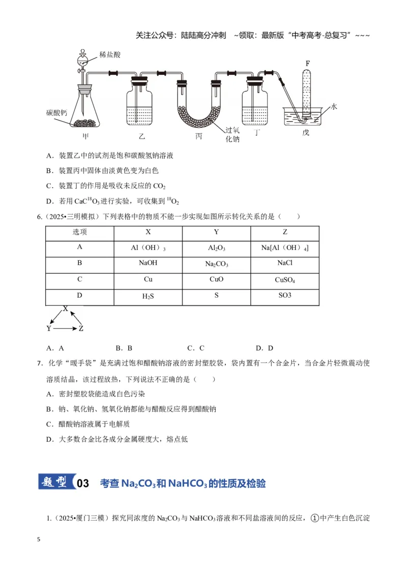 《第01讲钠及其重要化合物（专项训练)（学生版）_05-化学-高考总复习_一轮复习_2026年-化学高考一轮复习_2026年高考化学一轮课件+讲义+练习（福建专用）-G328_第三章金属及其化合物》第5页预览