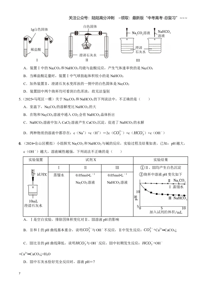 《第01讲钠及其重要化合物（专项训练)（学生版）_05-化学-高考总复习_一轮复习_2026年-化学高考一轮复习_2026年高考化学一轮课件+讲义+练习（福建专用）-G328_第三章金属及其化合物》第7页预览