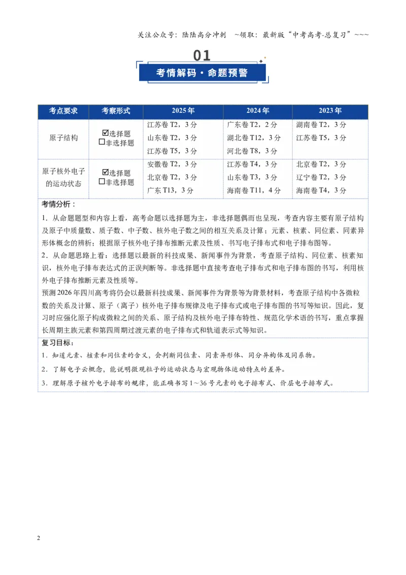 《第02讲原子结构与性质（复习讲义）（四川专用）（教师版）_05-化学-高考总复习_一轮复习_2026年-化学高考一轮复习_2026年高考化学一轮课件+讲义+练习（四川专用）-G335》第2页预览