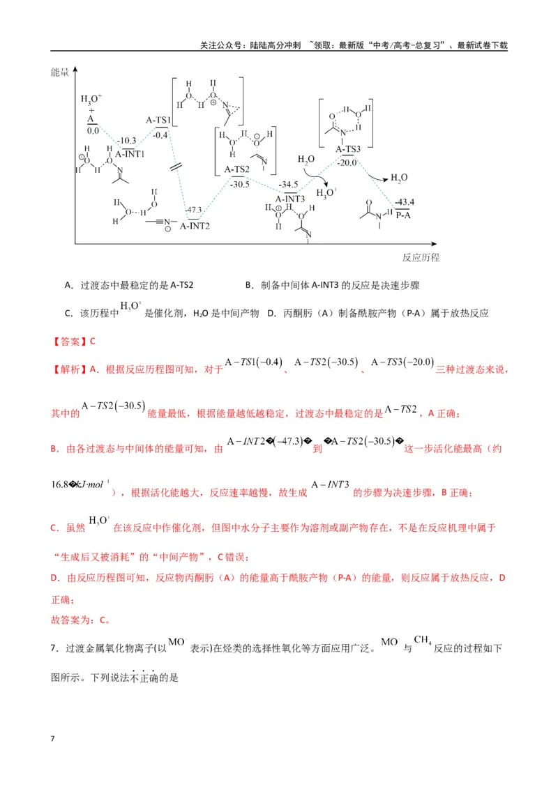 《猜押化学反应历程、化学反应速率与平衡图像分析（教师版）_05-化学-高考总复习_专项复习_2025年_2025年高考化学抢押秘籍（陕西、山西、宁夏、青海专用）》第7页预览