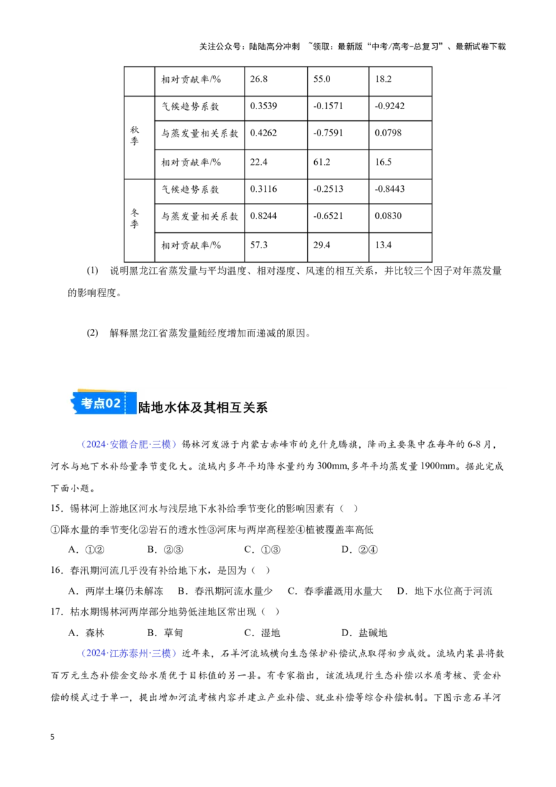 《专题06水循环与陆地水体相互关系（全国通用）（原卷版）_07-地理-高考总复习_专项复习_2025年_2024年高考三模试题分类汇编（全国卷专用）_资料_1-全国通用》第5页预览